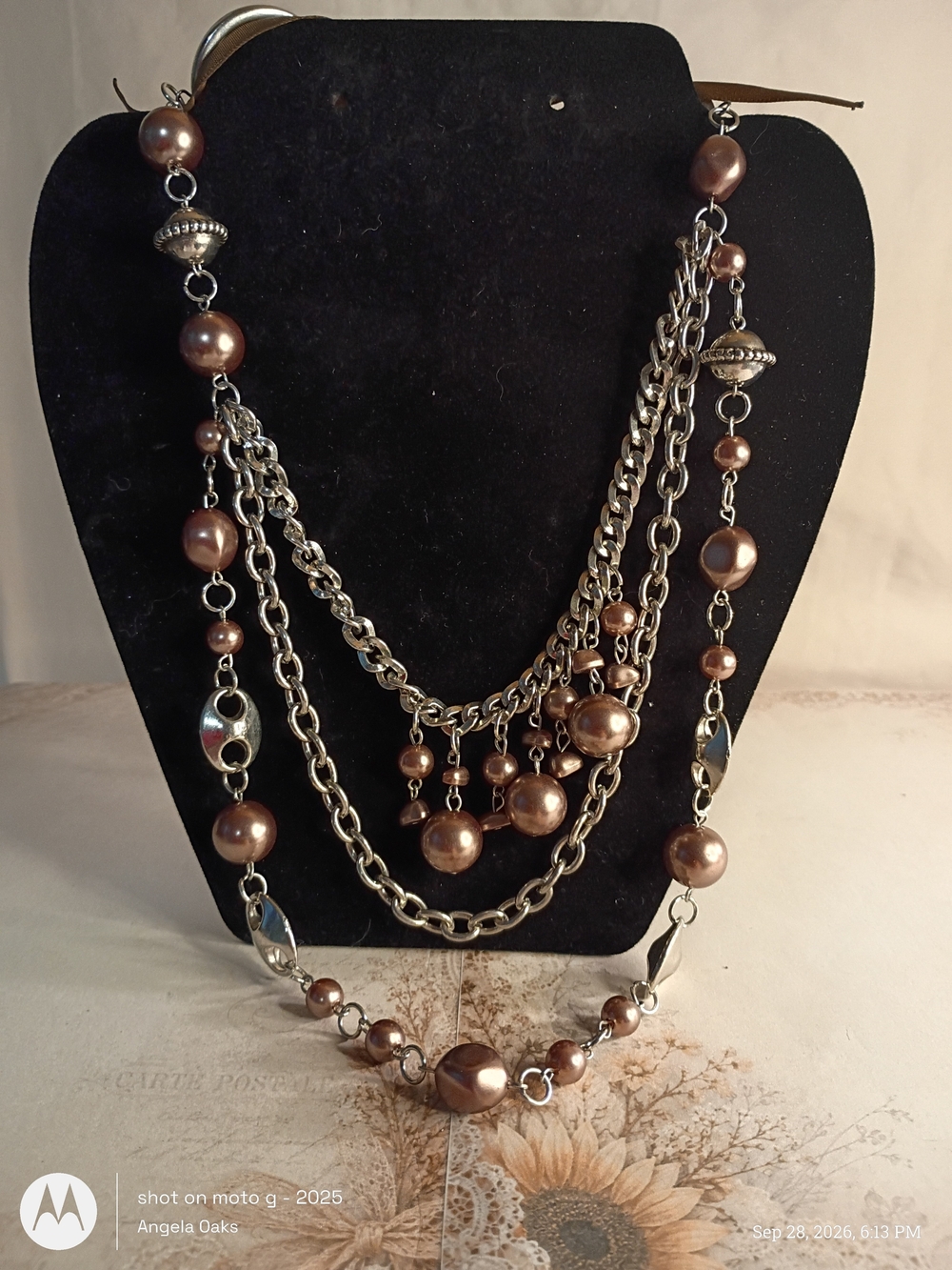 Source Unknown Bronze Pearl & Silver Multi-Strand Necklace